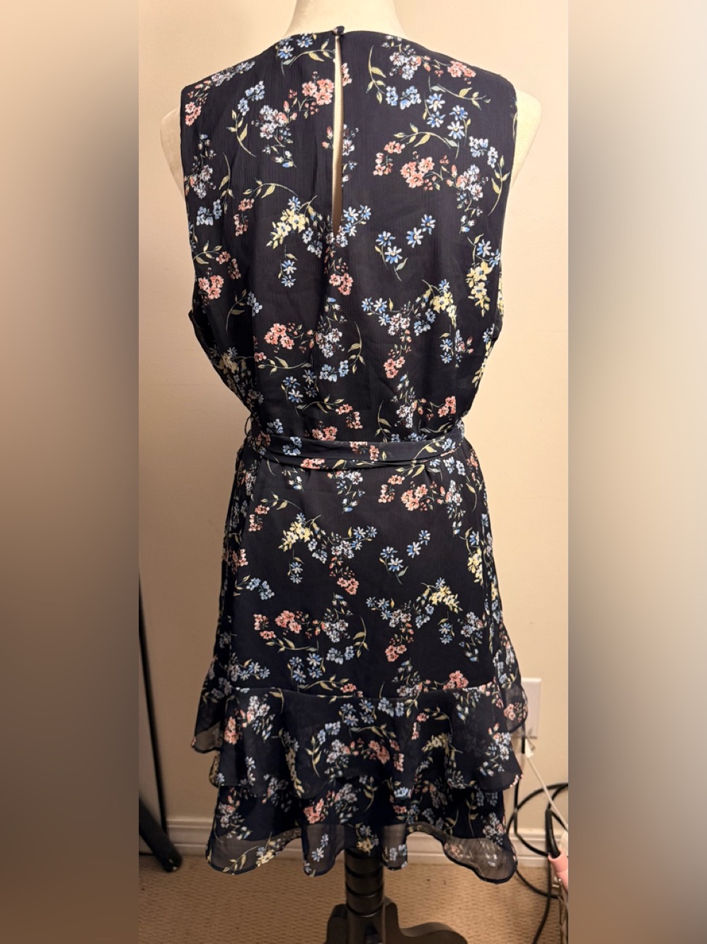 Express Navy Floral Tie-Waist Sundress - Picture 4 of 11